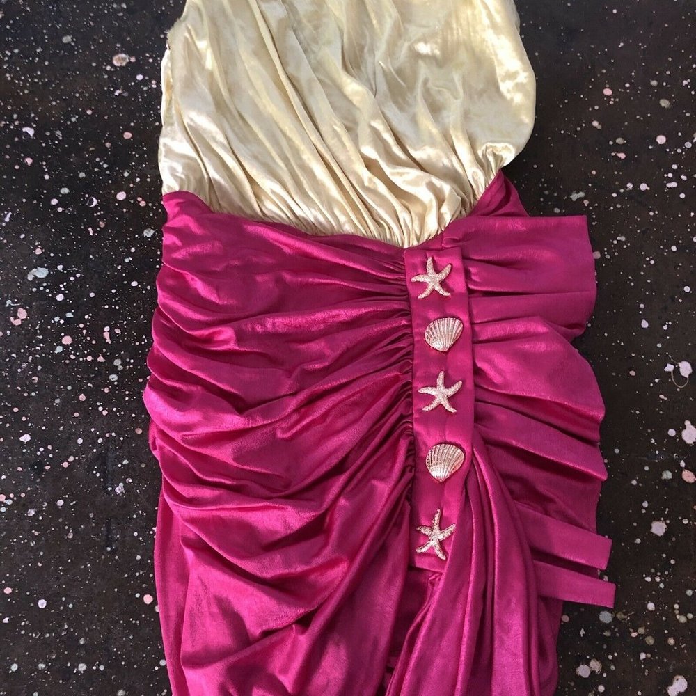 RAISA&VANESSA One Shoulder Ruched Mini Dress Fuchsia & Pistachio Green 36 NWT - Picture 7 of 9